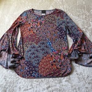 Hippie Boho Statement Piece Big Bell Sleeves
Rich Vibrant Multi Color EUC Small